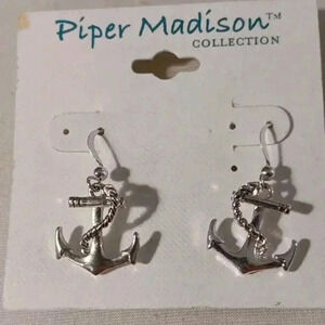 Piper Madison Anchor Earrings Silver Toned Drop Earings‎